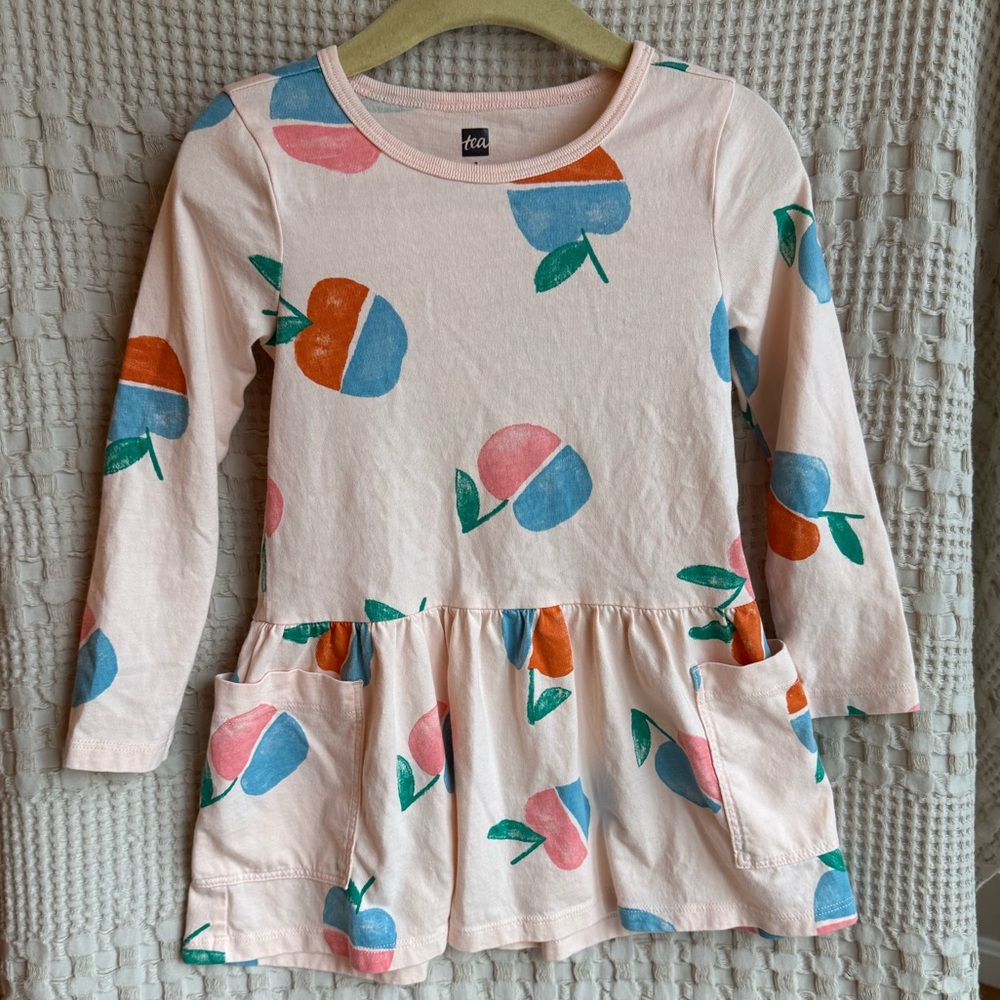 NEW Tea Collection Pink Dress with Colorful Apple Print